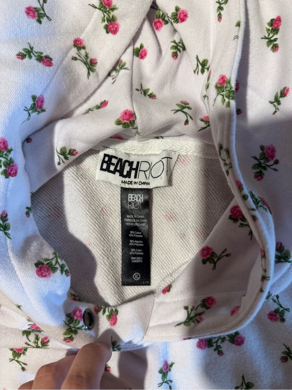 Beach Riot White Cropped Hoodie with Pink Floral Print - Picture 2 of 2